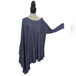 MarlaWynne Blue Poncho-Style Sweater with Asymmetrical Hem